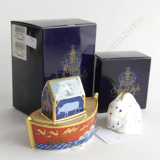 Two Royal Crown Derby paperweights 'Noah's Ark' (no stopper) and 'Baby Rabbit'